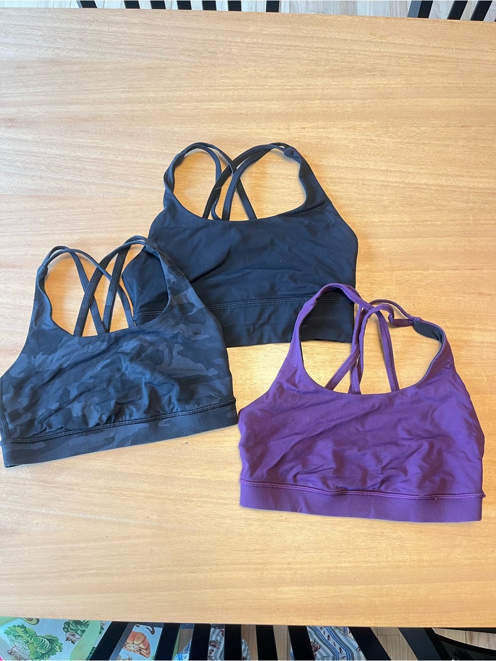 Lululemon Women’s Strappy Sports Bra - Black, Charcoal Camo & Purple